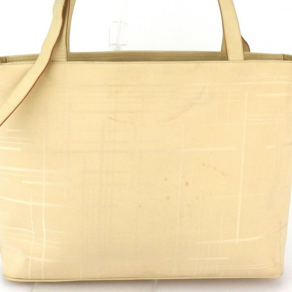 AUTHENTIC Salvatore Ferragamo tote bag check beige canvas - Picture 3 of 9